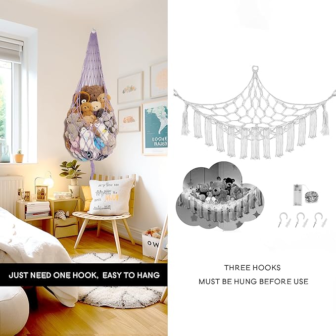 Upgrade Stuffed Animal Hammock Corner or Wall Hanging Net