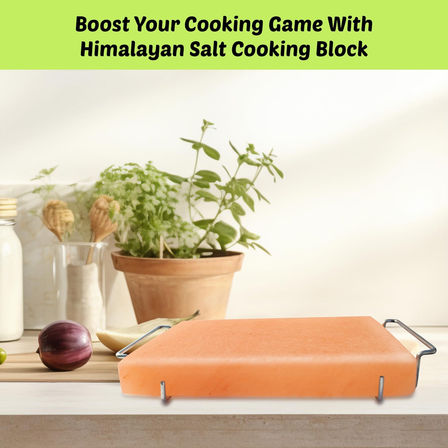 Himalayan Salt Block Cooking Plate 12x8x1.5 for Cooking, Grilling, Cutting and Serving, with Steel Tray & Recipe booklet Unique Gifts for Men, Women, Chefs & Cooks