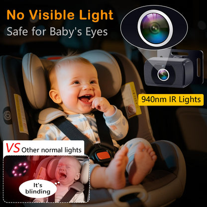 Rohent Baby Car Camera HD 1080P for Backseat: USB Plug and Play Easy to Install - Carseat Camera Rear Facing Infant Crystal Night Vision - Wide View Angle Car Baby Monitor for Newborn