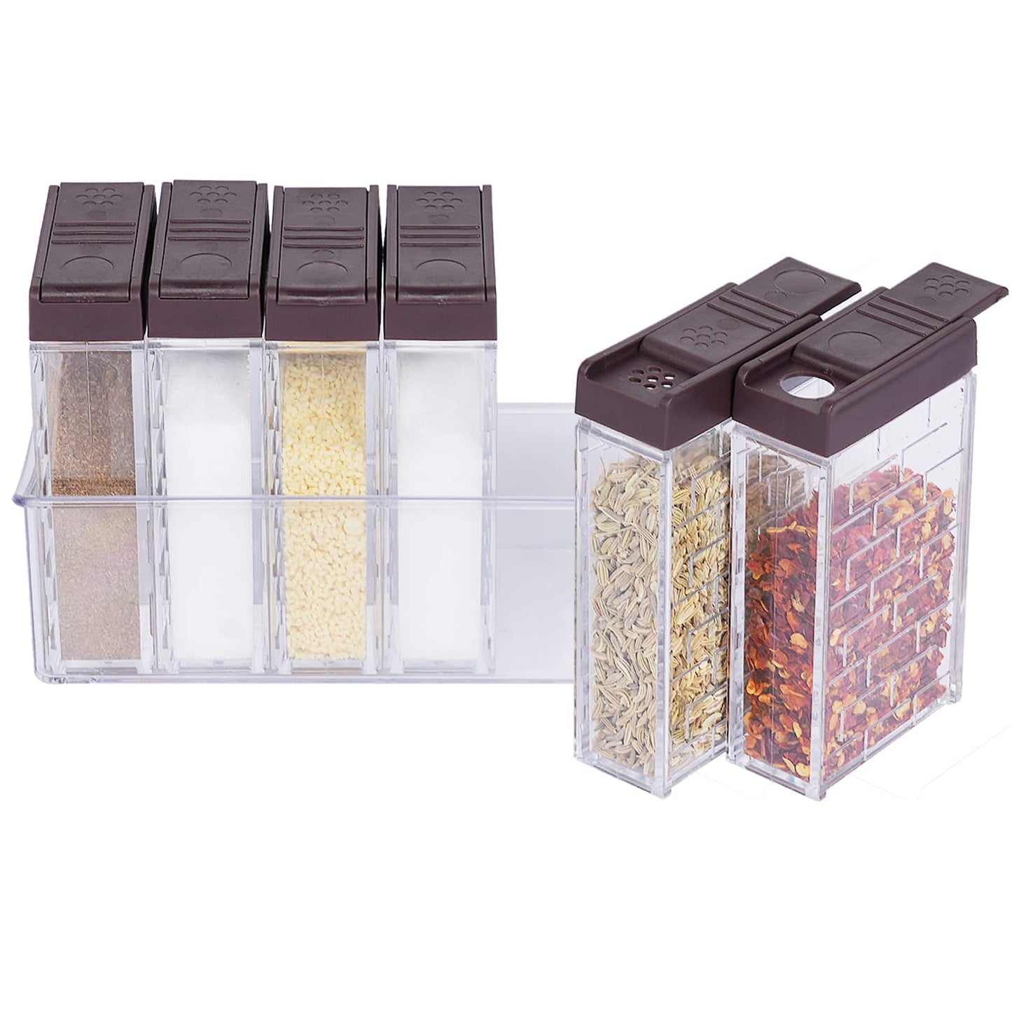 URALFA Mini Salt and Pepper Shakers With Lid, Plastic Spice shaker Seasoning Shaker, Travel Spice Containers without Spices, Brown
