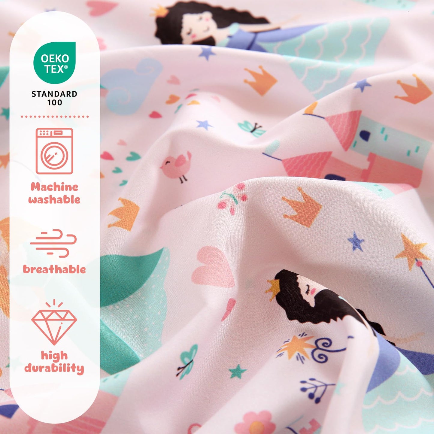 LONAVA Twin Sheet Set Kids - 3 Pieces Soft Microfiber Cartoon Style Bedsheets for Boys Girls Teens, Oeko TEX, Breathable Deep Pocket Sheets, (Princess)