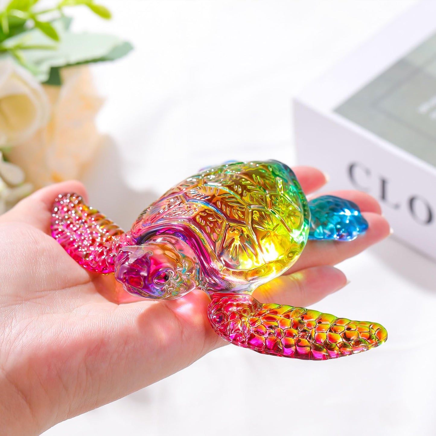 Movdyka Crystal Sea Turtle Glass Figurine Home Decor Gifts for Women