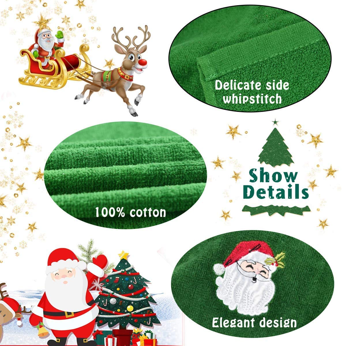 SamfuLoge Christmas Handkerchief, 3-Pack Decorative dishwashing Towel Set, 100% Cotton washbasin Towel for Drying, Cleaning, Cooking, and Baking, Embroidered Christmas Element Design Towel Gift Set