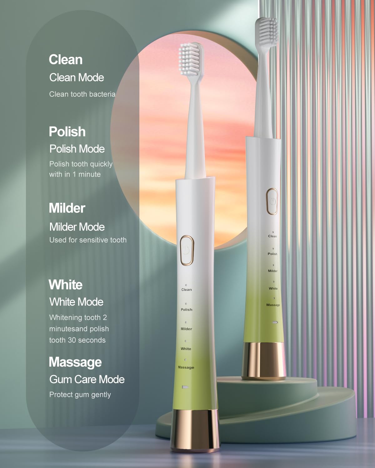 Sonic Electric Toothbrush for Adults, USB Rechargeable Sonic Toothbrush with 8 Brush Heads, Smart Timer, 5 Modes, 2-Hour Fast Charge Last 30 Days, Pink