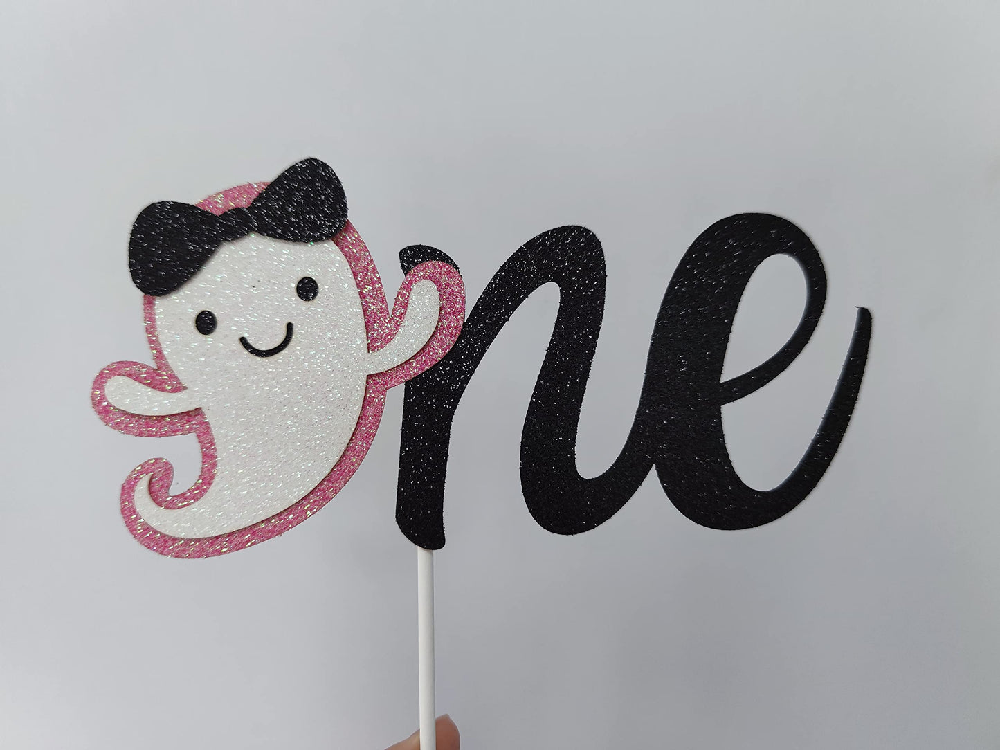 Pink Glitter Halloween Ghost One Birthday Cake Topper The Spooky One Cake Topper for Pink Girl Halloween1st Birthday Cake Decorations