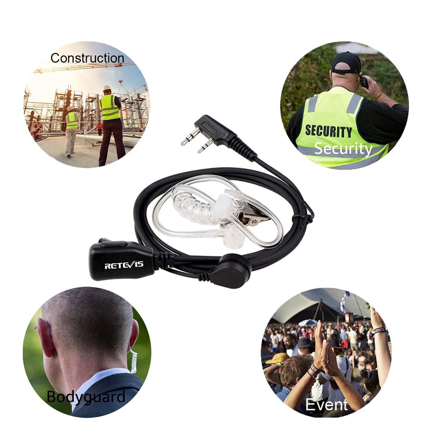 Retevis Radio Earpiece 2 Pin Covert Acoustic Tube Radio Headset Compatible with Walkie Talkie RT24 RT27 RT668 RT622 RT5R eSynic Baofeng UV-5R BF-888S KENWOOD Earphones for Walkie Talkie (5 Pcs)