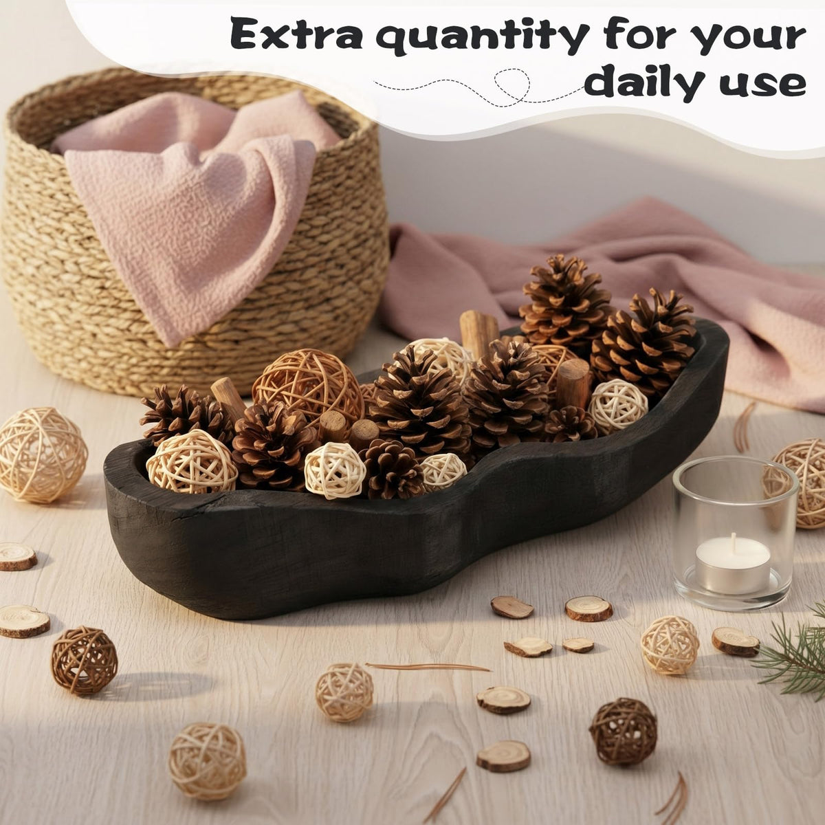 Nuogo 1 Pack 16 Inch Wavy Edge Dough Bowl Large Size Wood Rustic Dough Bowl Decorative for DIY Farmhouse Home Supplies Kitchen Decoration(Black)