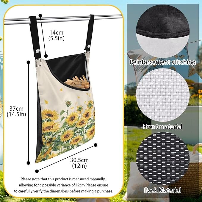 Sunflower Clothespin Bag, Hanging Laundry Bag, Hanging Storage Organizer