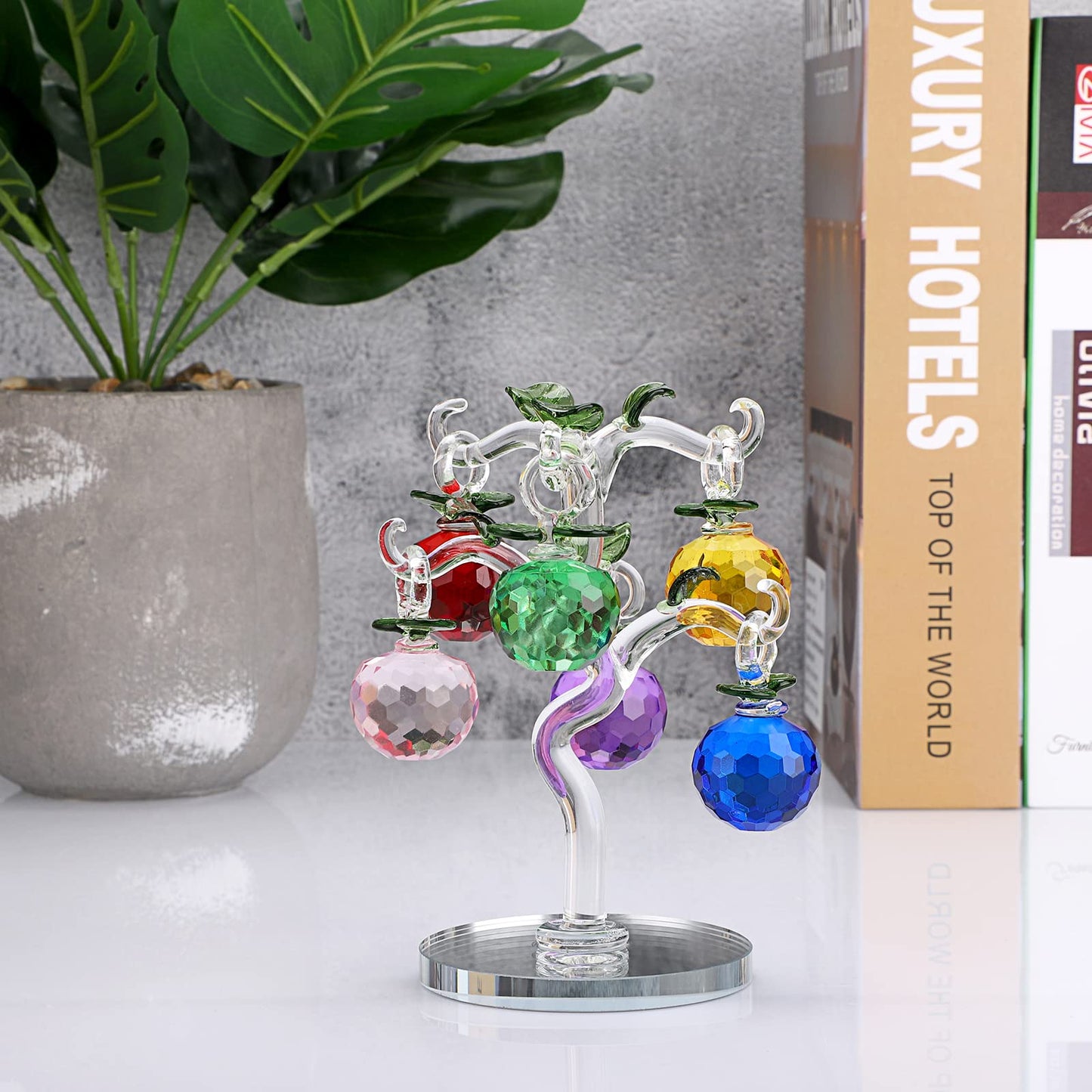 OwnMy Crystal Apple Tree Ornament Artificial Apple Tree Figurine Decorative Apple Tree Collectible, Glass Apple Tree Paperweight Table Decoration Centerpiece for Living Room Home Office Birthday Gift