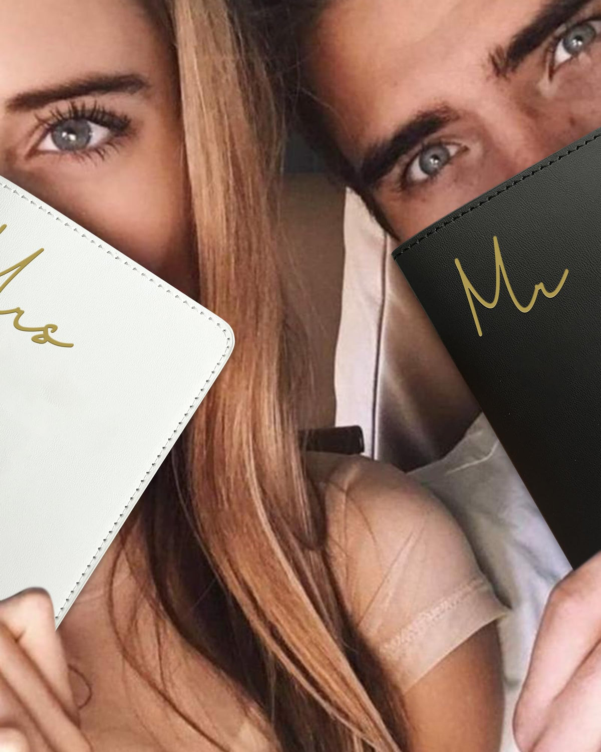 HubbyWifeyGifts Mr and Mrs Passport Holder Set, PU Leather Passport Cover with RFID Blocking, Honeymoon Essentials for Travel, Engagement Gifts for Couples