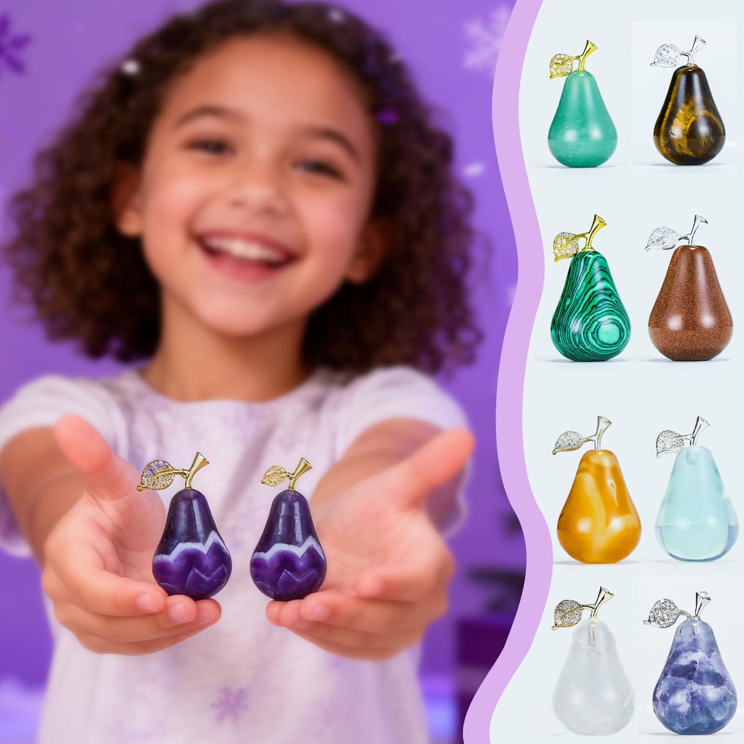 LEADGEM Amethyst Crystal Pear Statue Home Ornament Decor Quartz Fruit Pears Sculpture Collectible Figurines Paperweight for Home Kitchen Tabletop Centerpiece
