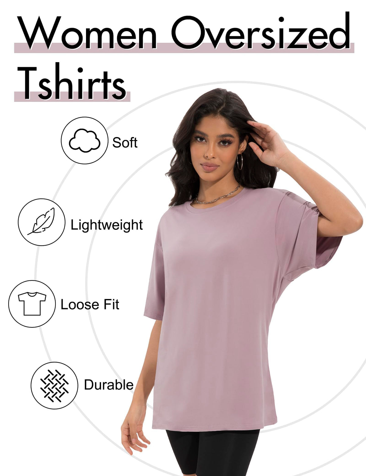 Siimcuzy 4 Pack Oversized Tshirts for Women, Loose Fit Crew Neck Summer Baggy Tops Workout Tees Plus Size T Shirts 1 Black 1 White 1 Dark Pink 1 Khaki Small