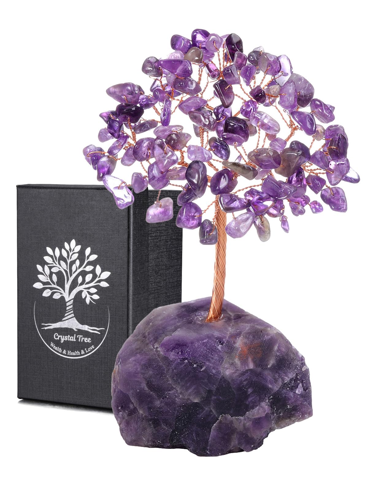 Jovivi Amethyst Crystals Tree, Raw Purple Healing Crystals Amethyst Base Bonsai Money Tree for Home Office Table Decor Wealth and Luck