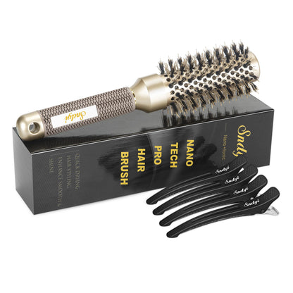 Round Brush for Blow Drying, Nano Thermal Ceramic & Ionic Tech Hair Brush with Boar Bristles, Professional Round Barrel Brush for Styling, Curling & Straightening by Sndyi (2.9 Inch, Barrel 1.7 Inch)