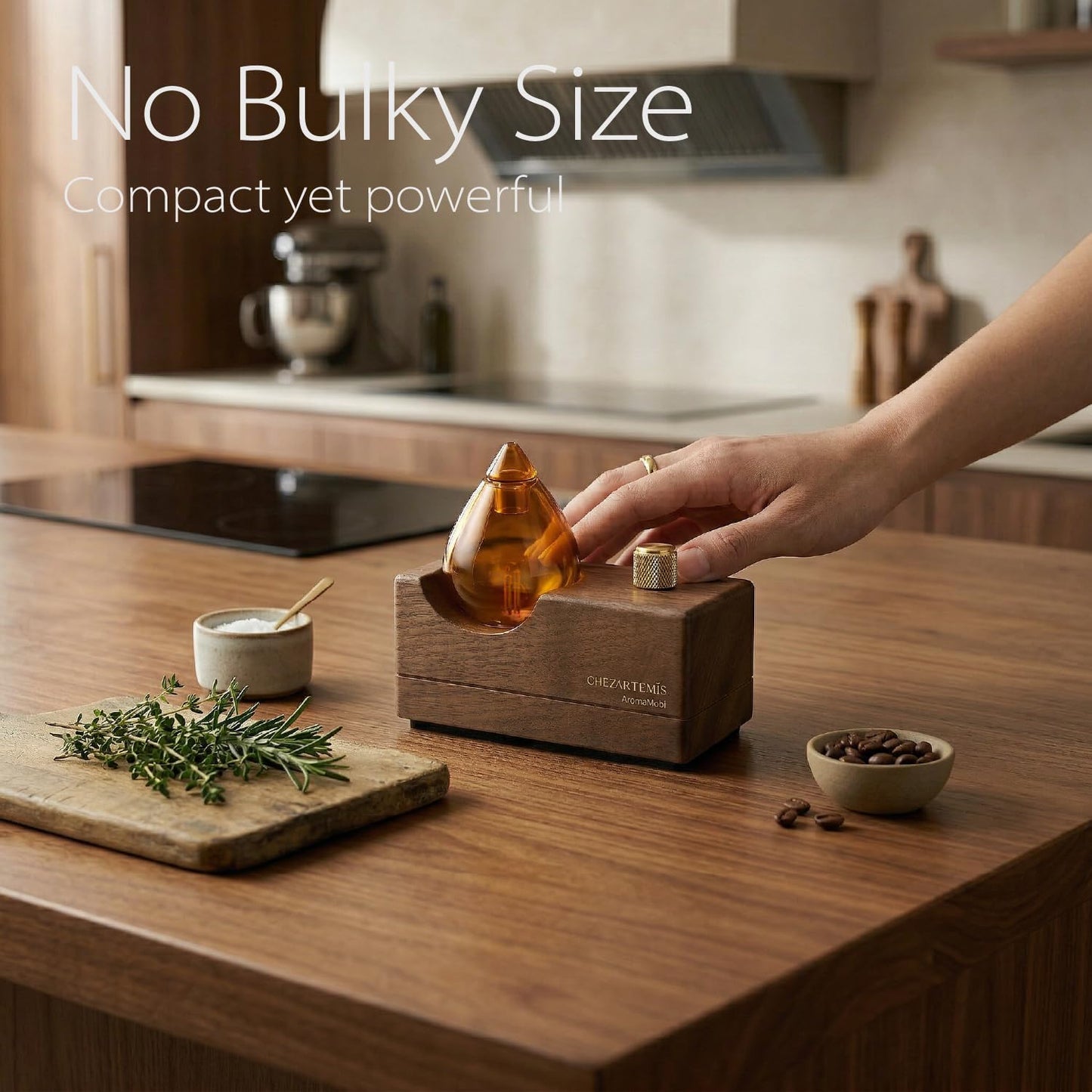 Amber Premium Glass Essential Oil Diffuser with Handmade Wood Base for Aromatherapy, Retro Waterless Scent Diffuser with Cool Mist, Rechargeable & Wireless Oil Nebulizer with LED & Timer, 2026 Model