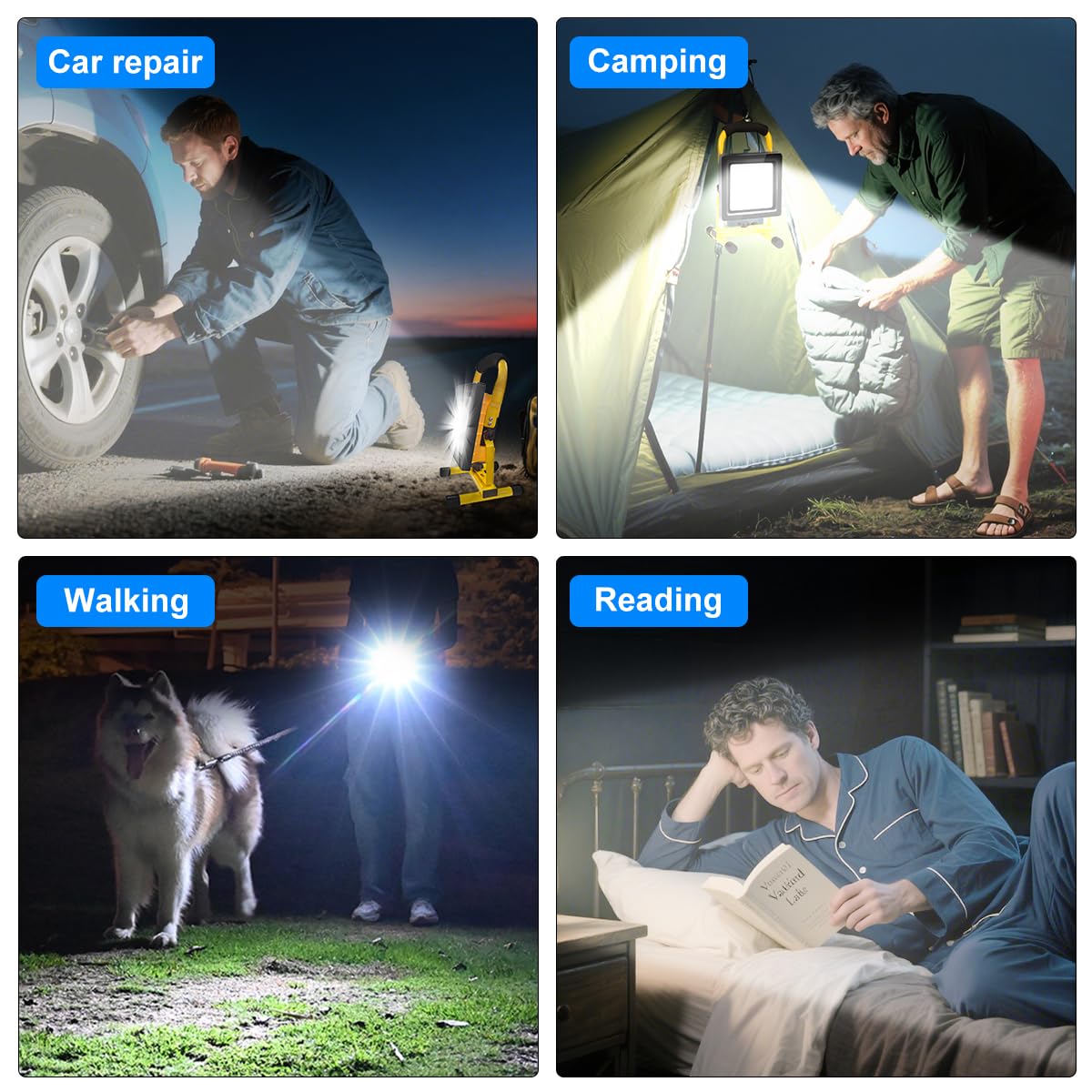 20W LED Rechargeable Work Light Super Bright 3000LM Portable Battery Floodlight Outdoor Battery Security Job Light IP65 Waterproof for Garage Garden Fishing Camping Car Repair BBQ