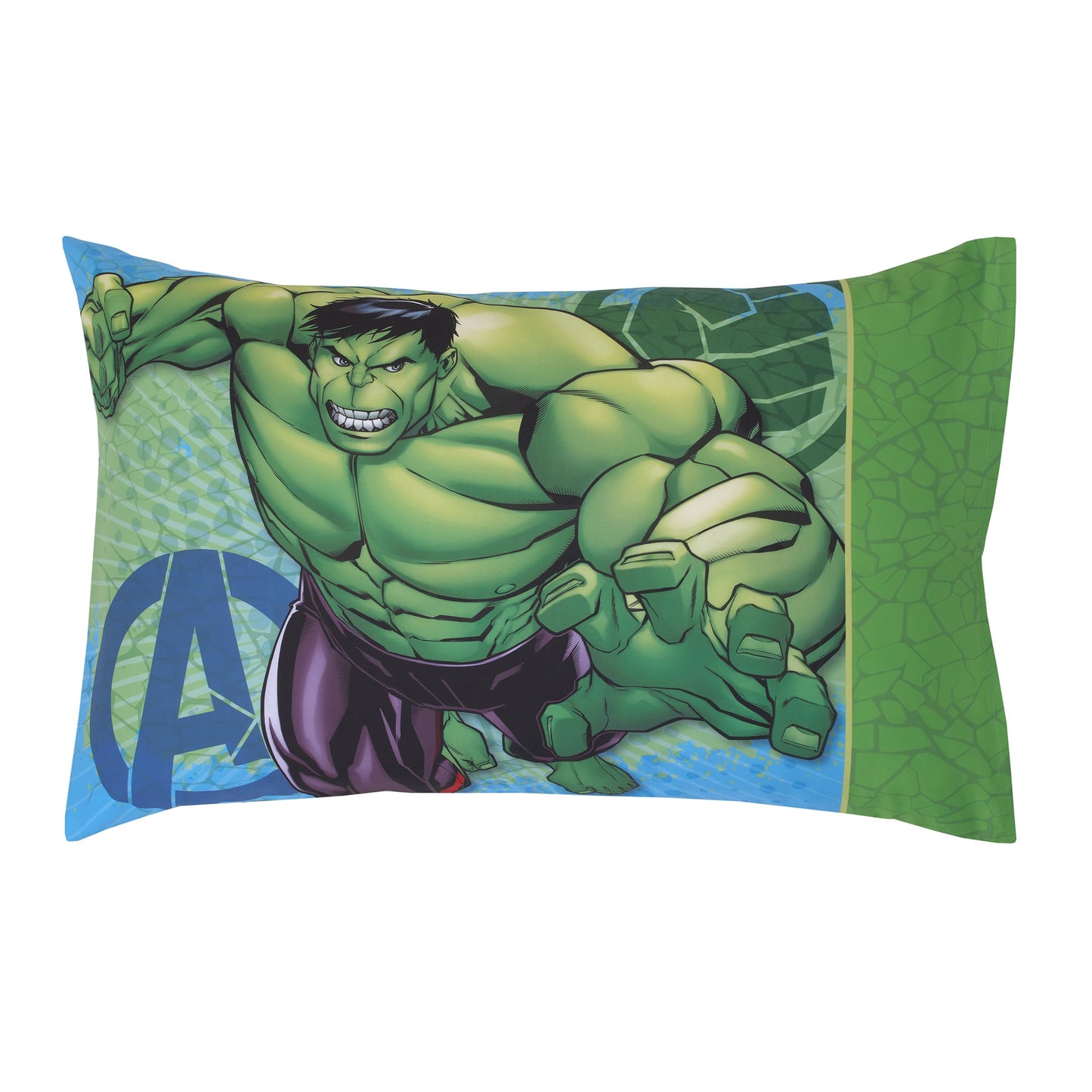 NoJo Marvel The Incredible Hulk Green, and Blue 4 Piece Toddler Bed Set - Comforter, Fitted Bottom Sheet, Flat Top Sheet, and Reversible Pillowcase