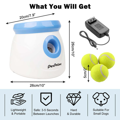 Pet Prime Automatic Dog Ball Launcher, Dog Ball Thrower with 10-30 Ft Launch Distance, Interactive Puppy Pet Fetch Toy, Mini Ball Throwing Machine for Small and Medium Dogs, With 3 PCS 2" Tennis Balls