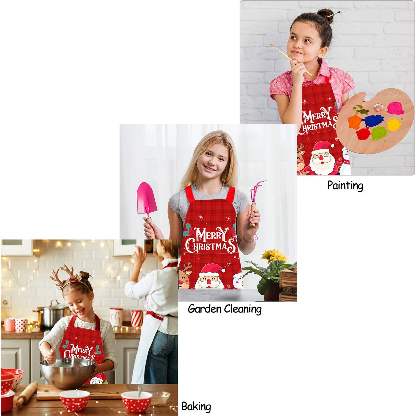 Nidoul Kids Apron for Boys Girls, Adjustable Chef Apron with Pocket, Kitchen Bib Apron for Cooking Baking Art Painting Gardening, Christmas