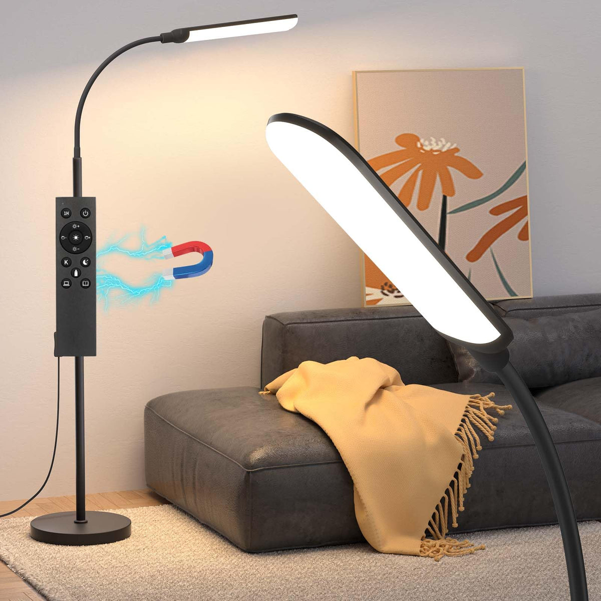 Aisutha LED Floor Lamp, 18W Super Bright Floor Lamp for Living Room, Adjustable Stepless Colors & Brightness Standing Lamp, Eye Caring Reading Light with Remote