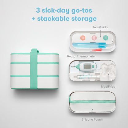 Frida Baby Mobile Medicine Cabinet Travel Kit, Set Baby Essentials Gift Set Includes NoseFrida Snotsucker, Rectal Thermometer, MediFrida Medicine Dispenser with Portable Carrying Case