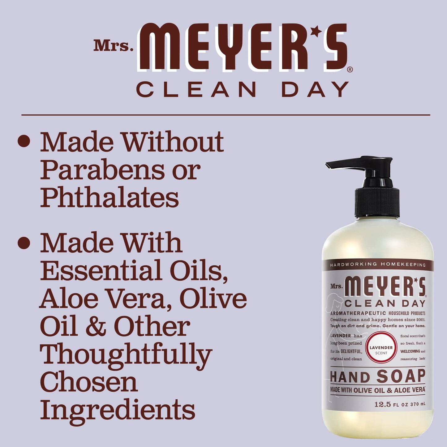 MRS. MEYER'S CLEAN DAY Hand Soap, Made with Essential Oils, Biodegradable Formula, Lavender, 12.5 fl. oz - Pack of 3