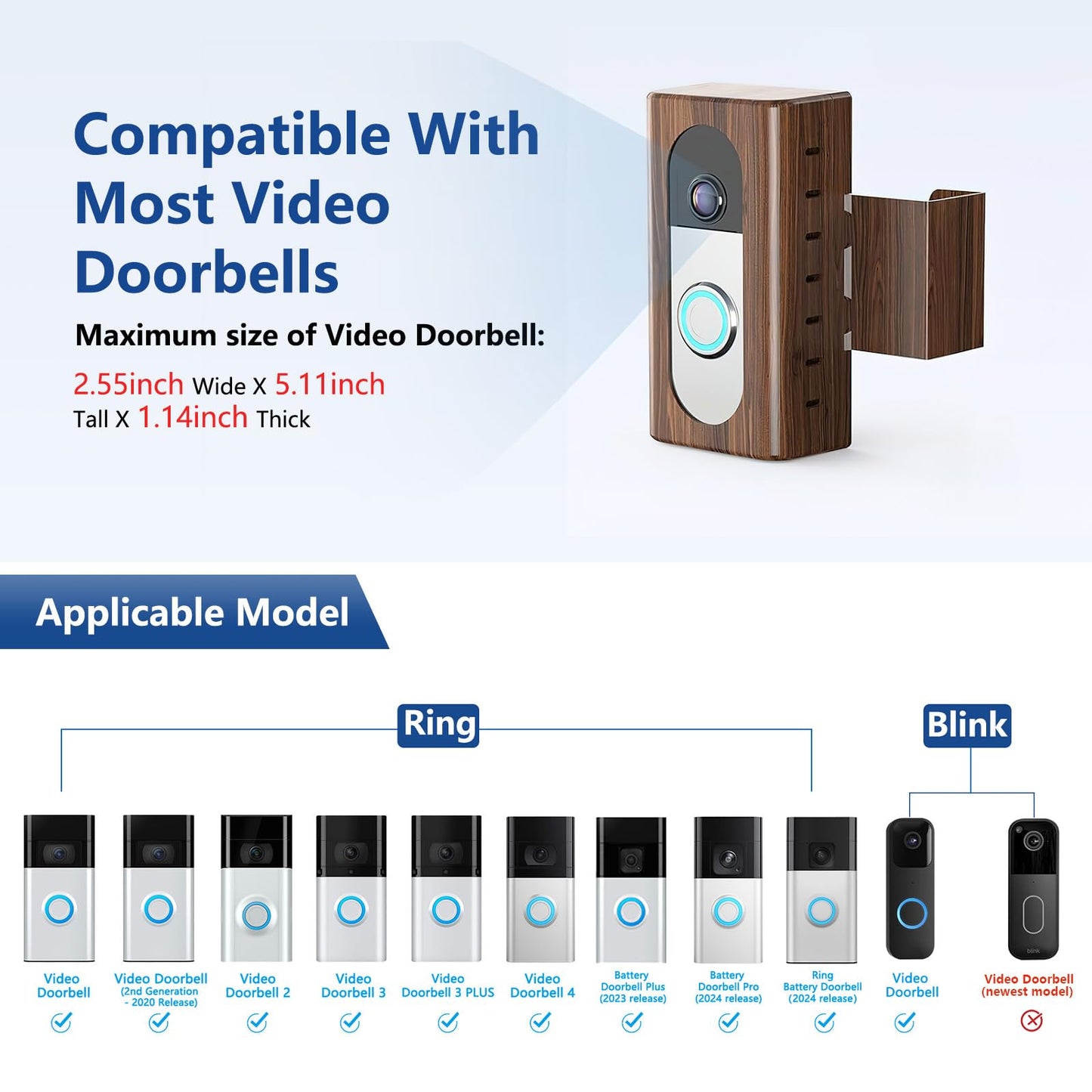 KIMILAR Anti-Theft Video Doorbell Mount Compatible with Ring/Blink Wireless Video Doorbell, Adjustable Mounting Bracket Accessories for Houses, Apartments, Businesses, Not for Security Door