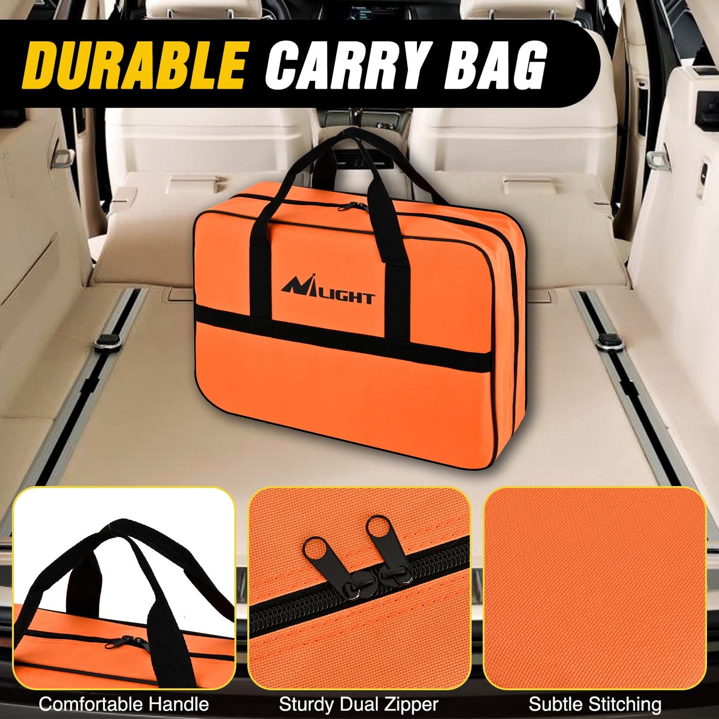 Nilight Car Emergency Kit with Jumper Cable, Foldable Shovel and Tow Rope, Safety Assistance for Travel Camping Outdoor Cars Truck SUV RV, Roadside Essentials with Tool Sets Tire Repair Fuse Kit