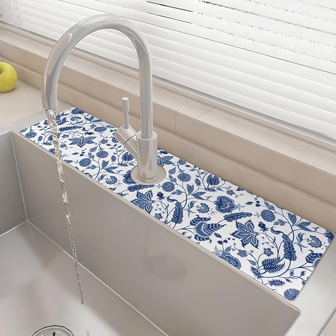 24" X 5.5" Kitchen Sink Splash Guard Faucet Mat Flora Super Absorbent Fast