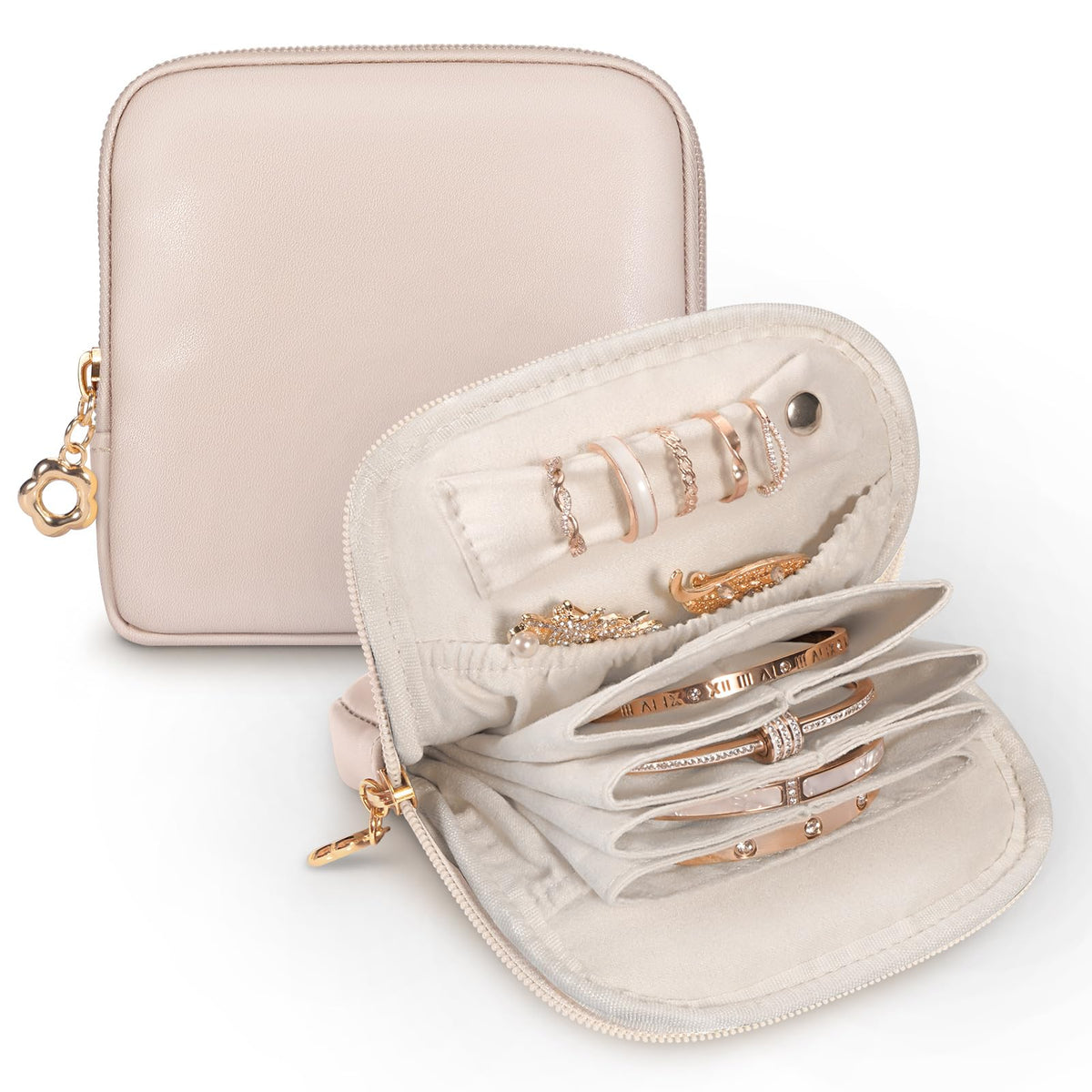 SITHON Small Travel Jewelry Case with Ring Holder, Mini Velvet Jewelry Pouch Bags, Compact Storage Organizer for Bracelet Necklaces Earrings Travel Essentials, Mother’s Day Gifts (Apricot Pink)