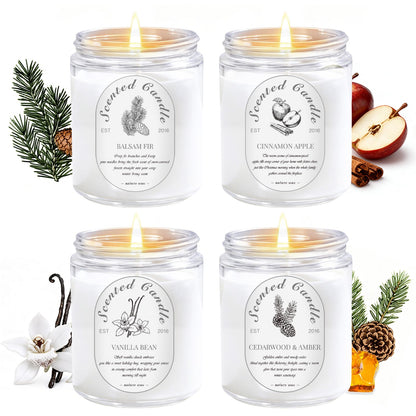 Scented Candle Gift Set, 4 Pack 28oz Soy Wax Scented Candles for Home – Cinnamon Apple, Balsam Fir, Vanilla Bean, Cedarwood & Amber – Cozy Aromatherapy Candles for Holiday & Home Decor Gifts
