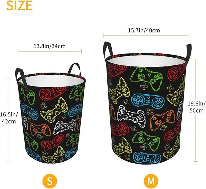 Colorful Game Joystick Silhouettes Laundry Hamper Bag