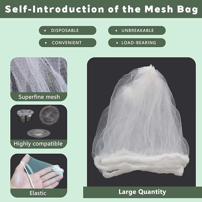 200 PCS Disposable Kitchen Sink Strainer Mesh Bags, Anti Clogging Elastic