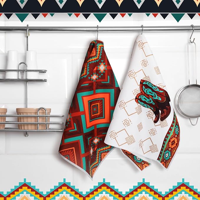 Boyiee Set of 6 Southwestern Kitchen Towels Boho Aztec Theme Dishtowel Native