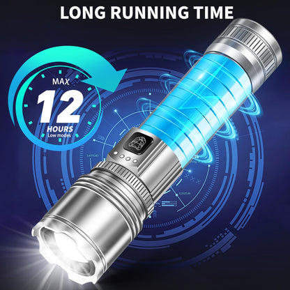 StarLume LED Rechargeable Flashlights High Lumen, 90000lm Super Bright EDC Flashlight, Zoomable, 5 Modes, Waterproof, Handheld Powerful Tactical Flash Light for Outdoors Emergency Working & Gifts