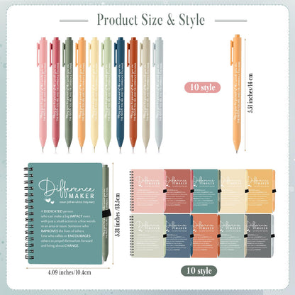 Resurhang 10 Sets Difference Maker Employee Appreciation Gifts Bulk Inspirational A6 Spiral Notebooks Journal with Ballpoint Pens for Teacher Nurse Volunteer Coworker Staff Team Gifts (Morandi Colors)
