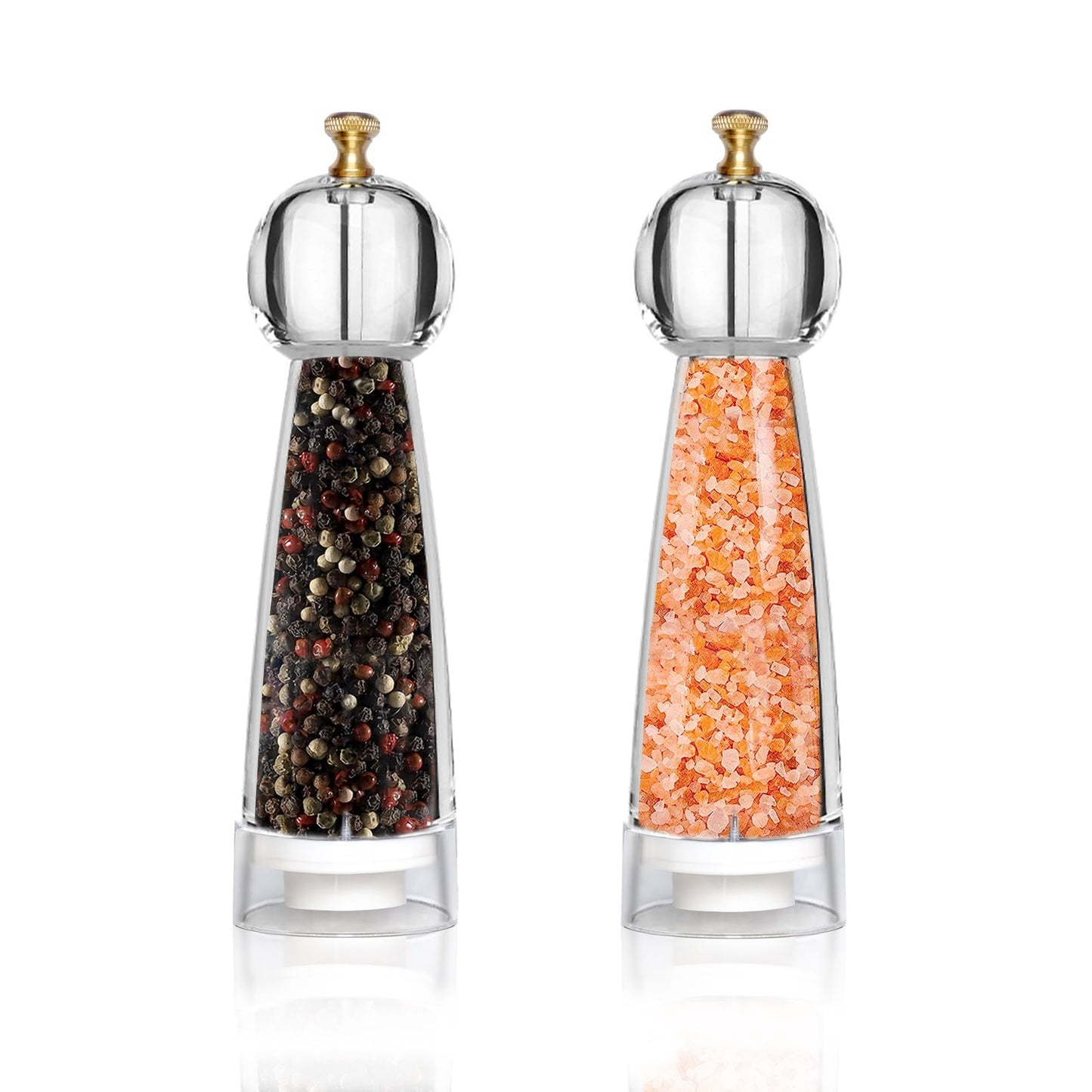 Salt and Pepper Grinder Set, Pepper Mills Classic Manual Transparent Acrylic Rotor, 2PCS 8IN Large Capacity Pepper & Salt Grinder Seasoning Bottle, Ceramic Core Adjustable Coarseness for Fresh Spices
