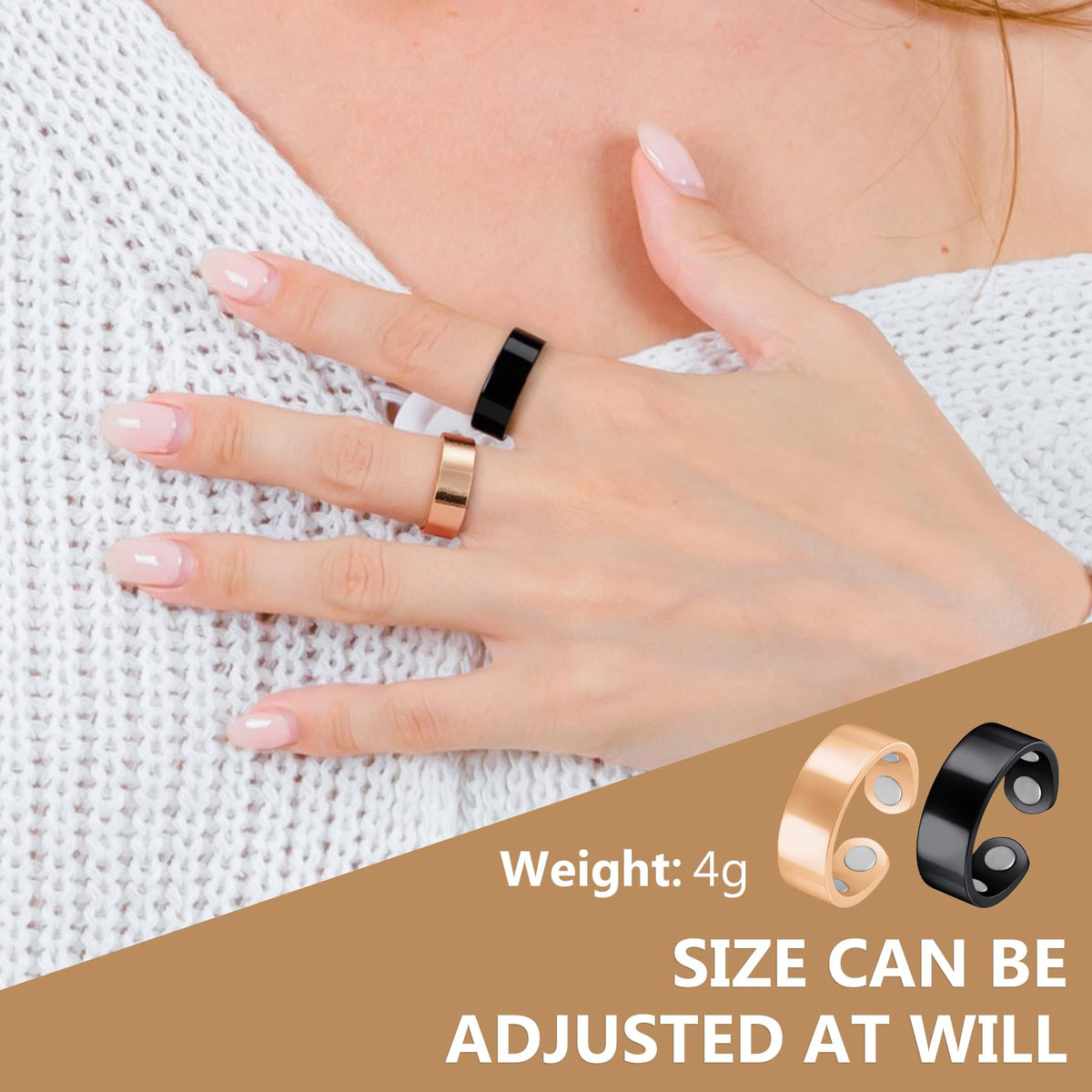Feraco 2 PCS Magnetic Therapy Rings for Women,Stainless Steel Thumb Ring with Magnets,Black & Rose Gold