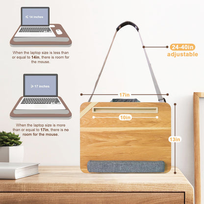 AMFIYQ Lap Desk for Laptop Stand with Cushion, Adults with Storage Fits Up to 15.6in, Combines Features Bag and Pillow Table by Travel, Portable Workstation for Home College Office(Light Brown)
