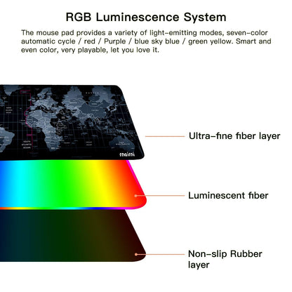 Extended RGB Gaming Mouse Pad, Extra Large Gaming Mouse Mat for Gamer, Waterproof Office Desktop Mat with 10 Lighting Mode, for PC Computer RGB Keyboard Mouse - 31.5'' x 15" x 4mm(Map)
