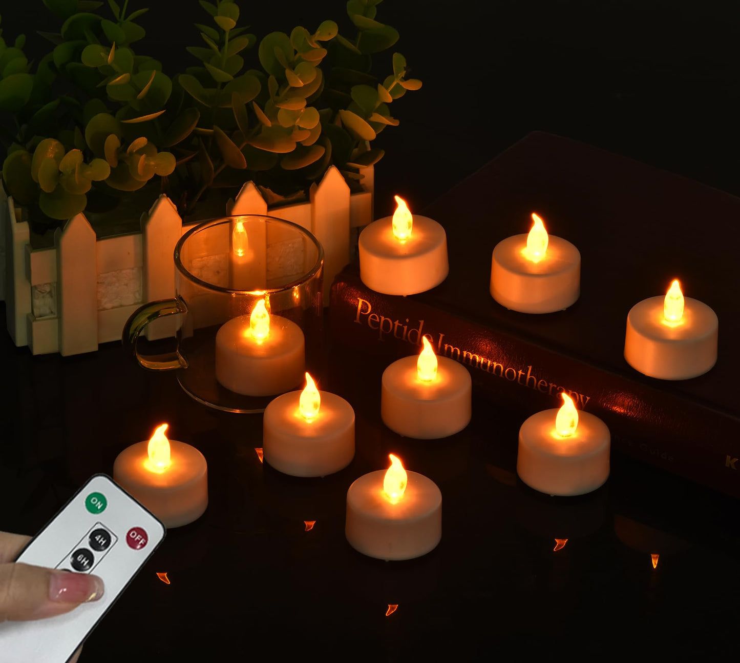Hanzim Tea Light Candles with Remote Control,Flickering Flameless LED Candle,Long Lasting 400+Hours,Battery Operated with Timer for Home Decoration Seasonal &Festival Celebration WarmYellow (24pcs)