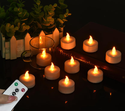 Hanzim Tea Light Candles with Remote Control,Flickering Flameless LED Candle,Long Lasting 400+Hours,Battery Operated with Timer for Home Decoration Seasonal &Festival Celebration WarmYellow (24pcs)