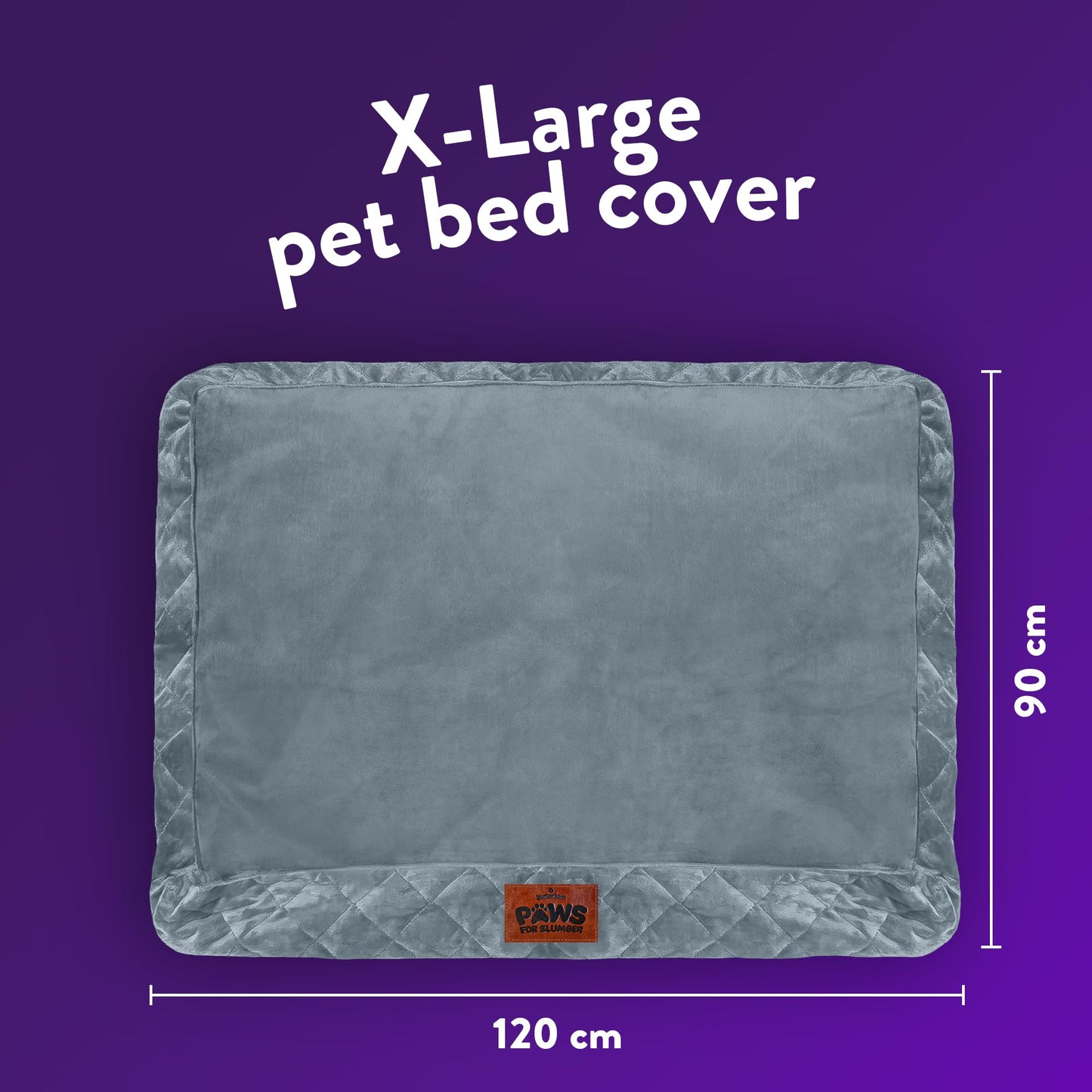 Slumberdown Extra Large Dog Bed Zipped Removable & Washable Replacement/Spare Cover For Large/XL/XXL Pet Beds, Soft Touch Microfleece Velour Cover with Anti Slip Bottom, Grey (L 90cm x W 120cm)