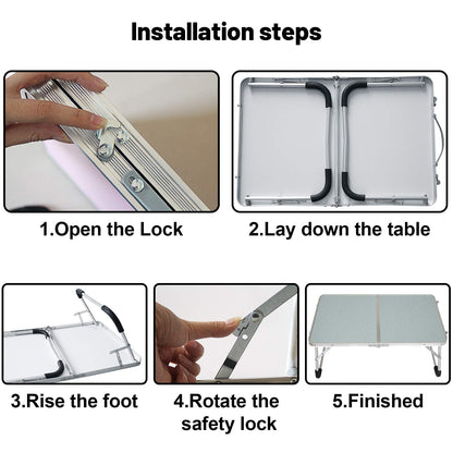 Jucaifu Foldable Laptop Table, Bed Desk, Breakfast Serving Bed Tray, Portable Mini Picnic Table & Ultra Lightweight, Folds in Half with Inner Storage Space (Silvery)