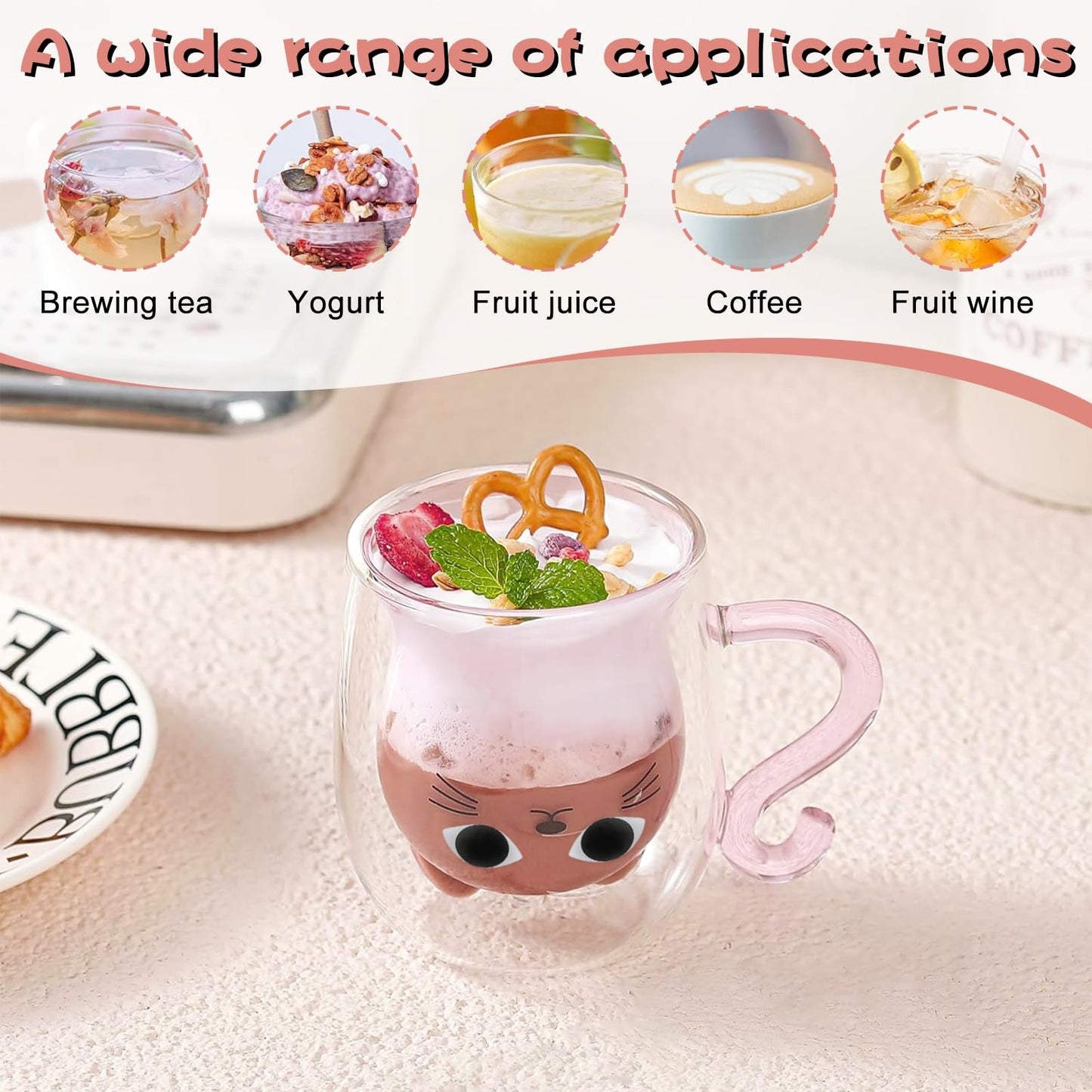 Cat Mug Gifts Set, Birthday Gifts for Women Her Mom, Christmas Presents for Women, Valentines Mothers Day Cat Lovers Presents Idea for Sister Wife Grandma Female Teacher Friend Coworker (Pink)