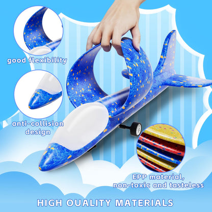 Doloowee 3 Pack Airplane Launcher Toys, 12.6 Inch LED Foam Glider Airplane Catapult, 2 Flight Modes, Outdoor Sports Flying Toys 4 5 6 7 8 9 10 11 12 Years Old Boys Girls Birthday Gifts (Blue)