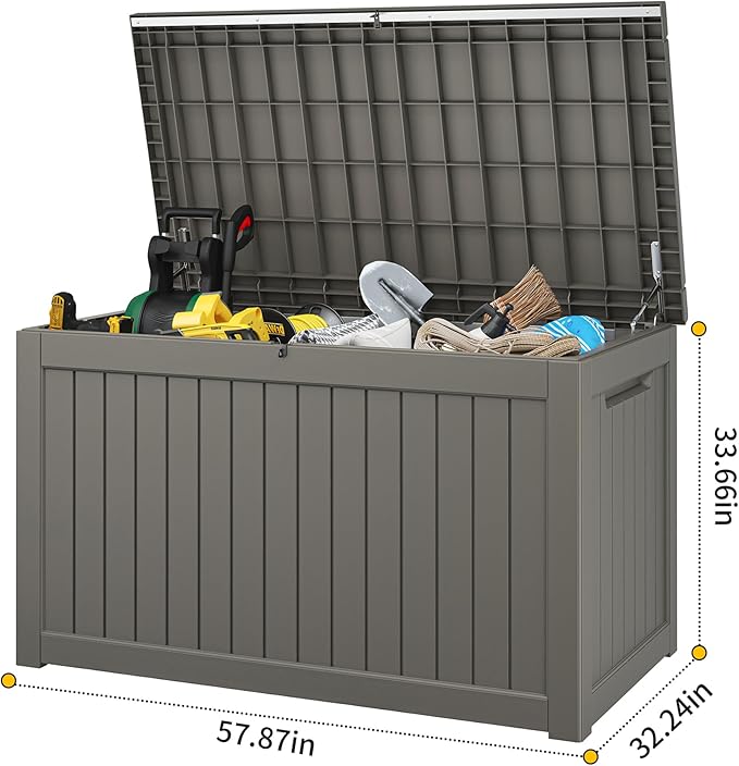 Outdoor Storage Box, Resin Deck Boxes Indoor and outdoor, Waterproof Storage Box Lockable Lid (Grey,270 Gallon)