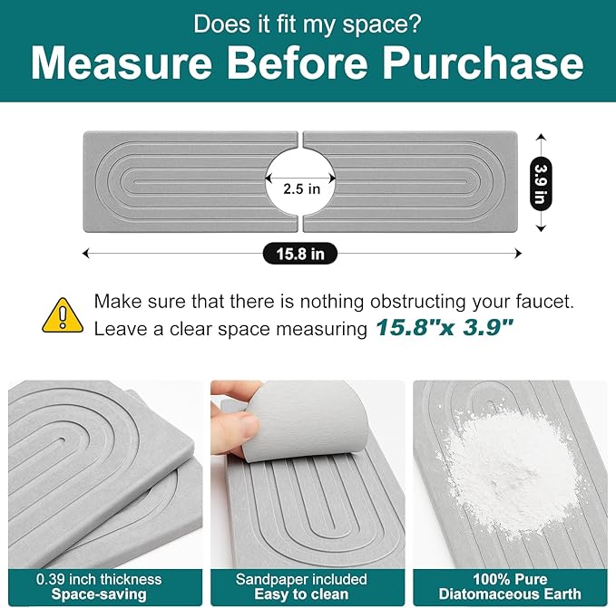 Stone Faucet Mat for Kitchen Bathroom Sink Diatomite Quick Dry Around Faucet