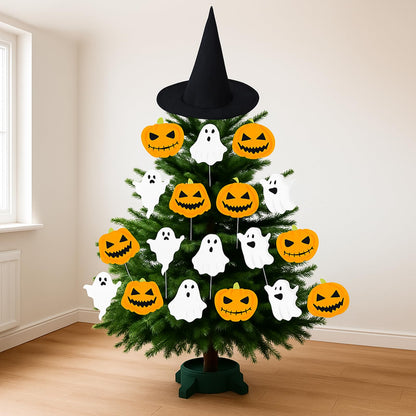 19 PCS 8 Inch Large Spooky Ghosts Pumpkin Halloween Tree Picks 15" Witch Hat Cute Trick or Treat Ghost Picks Ornaments for Tree Hanging Party Decor Topper Home School Table Vase Décor
