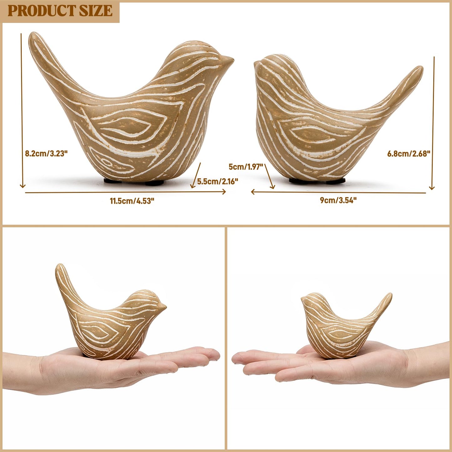 2PCS Small Birds Statues, Modern Home Decor Bird Sculptures, Animal Figurines Decorative Ornaments for Living Room, Bedroom, Office Desktop, Bookshelf, Coffee Table, Cabinets, Gifts for Bird Lovers